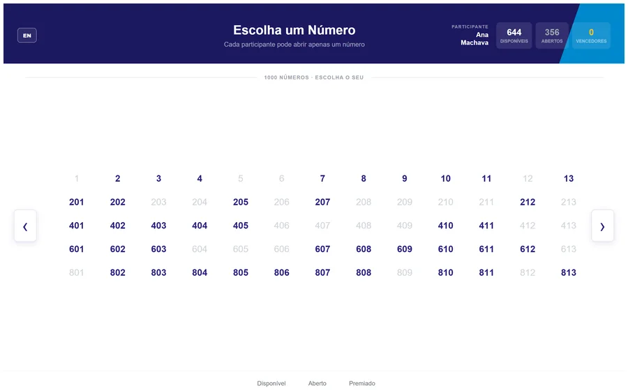 Grelha de números para escolher